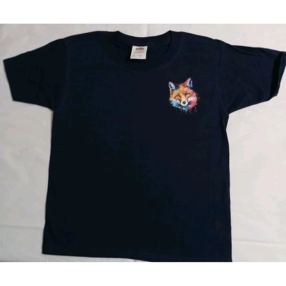 Youth Boy's Navy Wolf Graphics SS T-Shirt Sz XS School Clothes Casual At Leisure